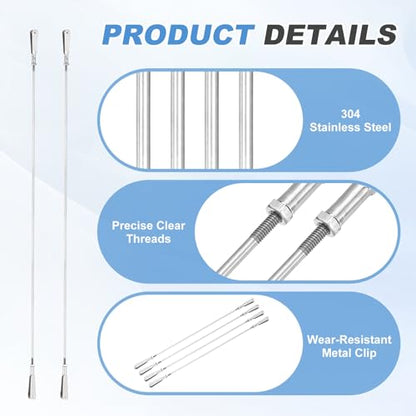 MECCANIXITY 4 Pcs Metal Clip Pushrod Connector Linkage, 304 Stainless Steel M2 Threaded Rod with Metal Clip for RC Plane Fixed Wing Aircraft DIY Models Parts, 345mm/13.58" - size: M2 x 345mm