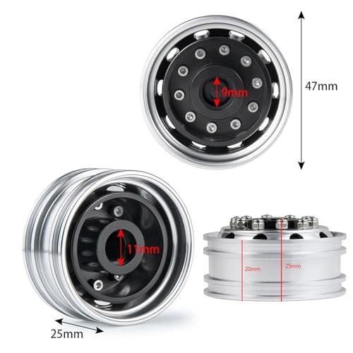 RC Car Toys Parts for Tamiya 1/14 6PCS Metal Front and Rear Wheel Hub Rim Set 6x6 Truck RC Trailer Tractor Car Upgrade Parts(R-7) - size: R-7