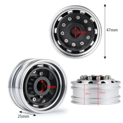 RC Car Toys Parts for Tamiya 1/14 6PCS Metal Front and Rear Wheel Hub Rim Set 6x6 Truck RC Trailer Tractor Car Upgrade Parts(R-1) - size: R-1