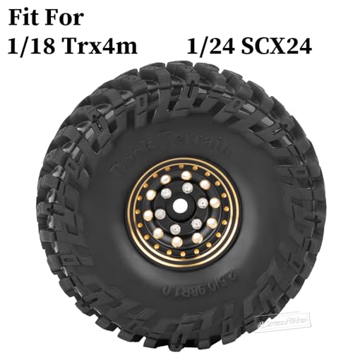 1.0 Beadlock Wheels and Tires for 1/24 1/18 RC Crawler Car SCX24 TRX4M,Brass 1.0 Beadlock Wheels 1.0 Beadlock Tires Set Soft Sticky 1.0 Mud Tires,4pcs
