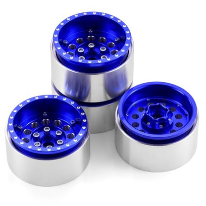 RCLIONS 4PCS Aluminum 1.9" Beadlock Wheels Deep Dish Wheel Rims Upgrades for Axial SCX10 I II III TRX4 GEN7 GEN8 1/10 RC Crawler Truck Car (Blue) - color: Blue