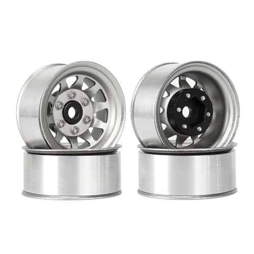 4PCS 1.55 Inch Aluminum Alloy Metal 10Holes Beadlock Wheel Rim Hubs Replacement Accessory for Tamiya AX90069 D90 TF2 CC01 CC02 1/10 RC Crawler Car Upgrade Parts(A-Silver) - color: A-silver