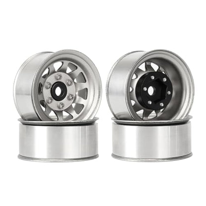 4PCS 1.55 Inch Aluminum Alloy Metal 10Holes Beadlock Wheel Rim Hubs Replacement Accessory for Tamiya AX90069 D90 TF2 CC01 CC02 1/10 RC Crawler Car Upgrade Parts(A-Silver) - color: A-silver