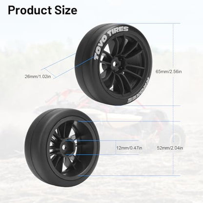12mm RC Drift Tires and Wheels, daitoku 1/10 RC Rally Racing Tires for Tamiya Traxxas HPI KYOSHO XV02 XV01 TT01 TT02 PTG2 A959 - Style D (Black) - color: Black