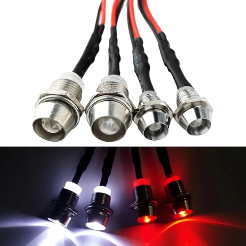 4 LEDs RC LED Light Headlights Taillight Kit Accessories Compatible with Traxxas HSP Tamiya Redcat RC4WD Axial SCX10 RC Cars Truck Tank Crawler(2 Red and 2 White)