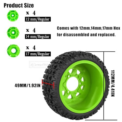 RC Wheels and Tires w/12mm 14mm 17mm Hex Short Course Tire for 1/10 Scale Car Arrm a Senton,Axia1,Slash 2WD Slash 4×4 4WD,Red cat,Rc 4wd,1/10 Truck Tires Rubber Tyres Plastic Wheel,Green - color: Green(4pcs)