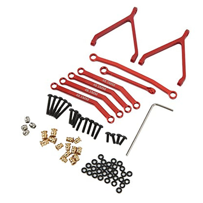 RC Metal Chassis Pull Rods Steering Rods Suspension Links Set, Aluminum Alloy Upgrade Parts for FMS FCX24 1/24 RC Crawler Car with High Strength Lightweight Design (Red) - color: Red