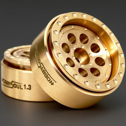 Brass 1.3 Beadlock Wheels Heavy 68g/Rim Fits TRX4M SCX24, 4-Pack | adjustable offset Brass color rims with 7mm hex hub, upgrade accessory parts for 1/18 & 1/24 micro RC crawlers - color: Brass