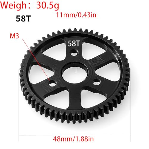 32P Spur Gear, 58T 0.8 Metric Pitch, Compatible with 32P, Hardened Steel 58 Tooth 0.8M Spur Main Gear for 1/10 TRAXXAS Ford Rustler Slash Stampede 4X4 Summit T-Maxx E-REVO Jato Arrma, Replace #3958 - size: M0.8-Spur Gear-58T