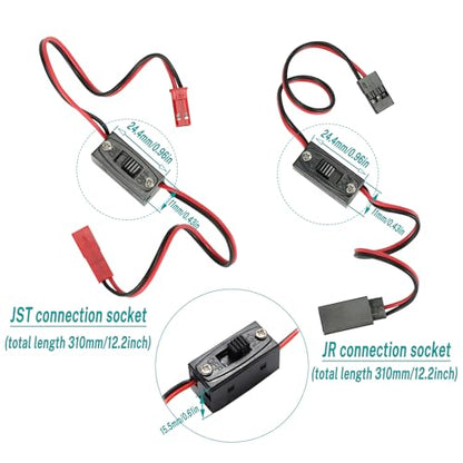 5-Pack RC Connector Cables - On/Off Switch, JST & JR Y Parallel Adapters for Traxxas, Axial Car, Crawler Truck - ESC, Battery, Motor, Fan & Light Compatibility