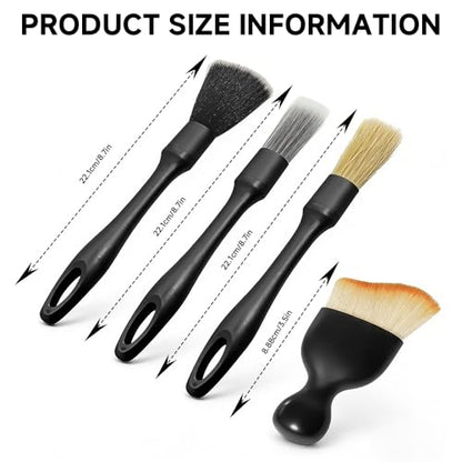4 PCS Car Detailing Brush Set, Detailing Dusting Tool Kit, Detail Brushes Car Detailings for Interior Exterior, Ultra Soft Boars Hair Car Interior Detailing Brushes for Dashboard Air Vent Seat