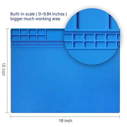 Handook Silicone Soldering Mat, Repair Mat, 16 x 12 Inch, Blue | Heat Resistant 932°F, For Cellphone, Computer, PCB Board, Watch, Electronic Repair Mat, For Soldering Station Iron Gun - color: Blue