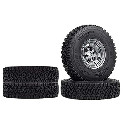 4PCS/Set 1.55 Inch Beadlock Metal Wheel Rim Rubber Tires Compatible with 1/10 RC Crawler Car Axial AX90069 D90 TF2 Tamiya CC01 LC70 (Grey) - color: Grey