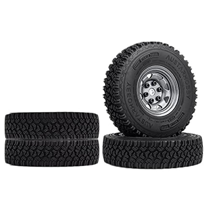 4PCS/Set 1.55 Inch Beadlock Metal Wheel Rim Rubber Tires Compatible with 1/10 RC Crawler Car Axial AX90069 D90 TF2 Tamiya CC01 LC70 (Grey) - color: Grey