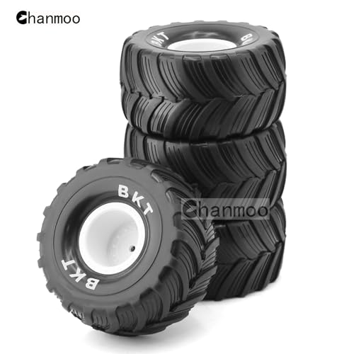1/18 RC Monster Truck Tires And Hard Plastic Wheels Rims 12mm Hex 1/16 Rubber Buggy Off Road Tyres OD 100mm For 1/12 1/14 Scale Truck Car Traxxas E-REVO HSP HPI Tamiya Losi 4PCS (White) - color: White