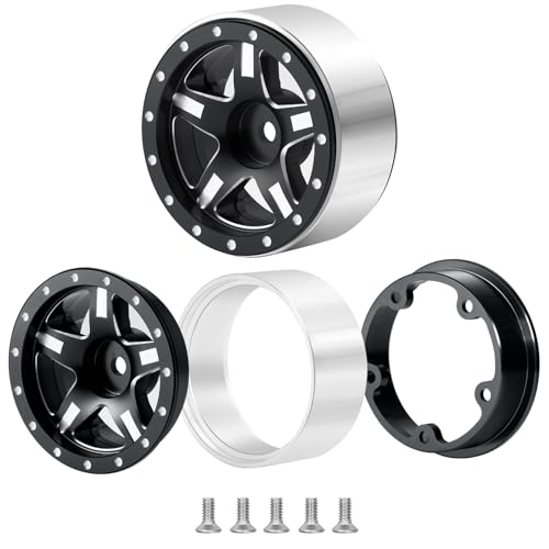 RCHUBAM 4PCS 1.3" Metal Beadlock Wheel Rim for SCX24 TRX4M RC Upgrade Parts | Aluminum Alloy Wheel Hub,RC Replacement Accessories,3 Color - color: Black