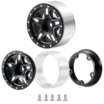 RCHUBAM 4PCS 1.3" Metal Beadlock Wheel Rim for SCX24 TRX4M RC Upgrade Parts | Aluminum Alloy Wheel Hub,RC Replacement Accessories,3 Color - color: Black
