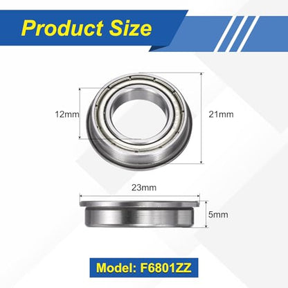 uxcell 5Pcs F6801ZZ Flanged Ball Bearings, 12 x 21 x 5mm Double Shielded Chrome Steel Deep Groove Bearing, ABEC5 - size: F6801ZZ 12 x 21 x 5mm