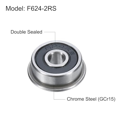 uxcell F624-2RS Flanged Ball Bearing 4x13x5mm Double Sealed Chrome Steel Flange Bearings, 10pcs - size: F624-2RS