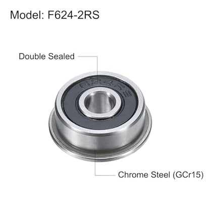 uxcell F624-2RS Flanged Ball Bearing 4x13x5mm Double Sealed Chrome Steel Flange Bearings, 10pcs - size: F624-2RS