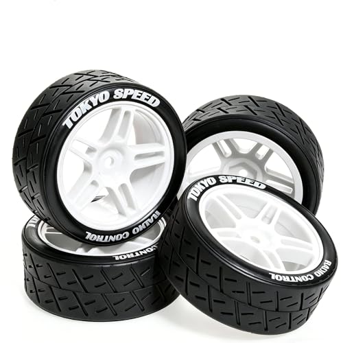1/10 RC Rally Street Tires OD 65mm with 12mm Hex Hard Plastic Wheels for 1:10 1/12 On Road Drift Touring Car Tamiya TT01 TT02 Traxxas XV02 XV01 TA06 HPI KYOSHO PTG2 A959 4PCS (White) - color: White