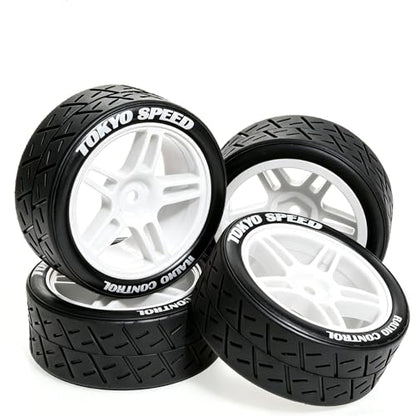 1/10 RC Rally Street Tires OD 65mm with 12mm Hex Hard Plastic Wheels for 1:10 1/12 On Road Drift Touring Car Tamiya TT01 TT02 Traxxas XV02 XV01 TA06 HPI KYOSHO PTG2 A959 4PCS (White) - color: White