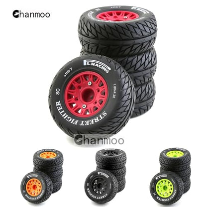 1/10 RC Short Course Truck Tires And Wheels With 12mm 14mm 17mm Hex 113mm 1/8 Rubber Tyres For 1/8 or 1/10 Scale On Road Car HSP Sonic 94102 GT PTG-2 Tamiya TT02 RC Racing Car 4PCS (Red B) - color: Red B