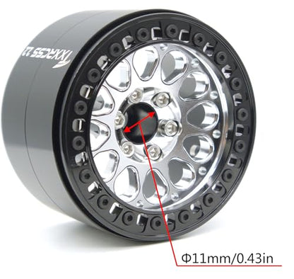 RC 2.2 Aluminum Alloy Beadlock Wheels and Tires Upgrades Accessories Rims for 1/10 SCX10 TRX4RC4WD and D90 RC Crawler Axial Remote Control Car (4pc) (Black Silver) - color: Black Silver