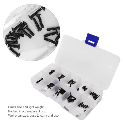 100Pcs RC Car Screws Box Kit, M2.3 M2.6 Repair Tool Accessory Screws Assortment Set with Storage Box Stainless Steel Hardware Fasteners for MJX16208 16207 16210 1/16 Brushless RC Car