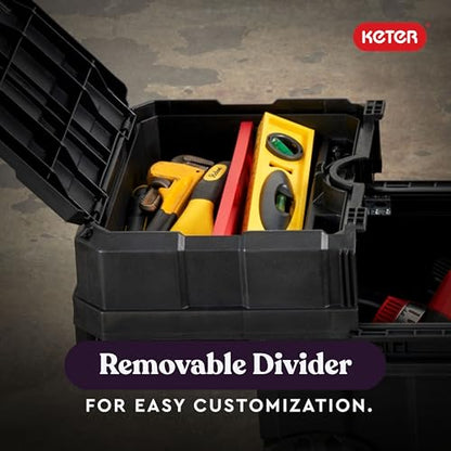 Keter Masterloader Resin Rolling Tool Box with Locking System and Removable Bins – Perfect Organization and Storage Chest for Power Drill, Tape Measure, and Screwdriver Set, Black | Black, Heavy Duty, Weatherproof, All Terrain Wheels, Durable, Easy Slide