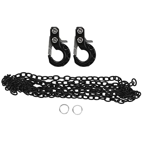 Tissting 2Pcs RC Trailer Hook with Chain Aluminum Alloy Iron Simulation Climbing Car Tow Hook for 1/10 Scale Crawler Truck SCX10 D90 D110 TF2 Climbing Car RC Car Accessory(Black) - color: Black