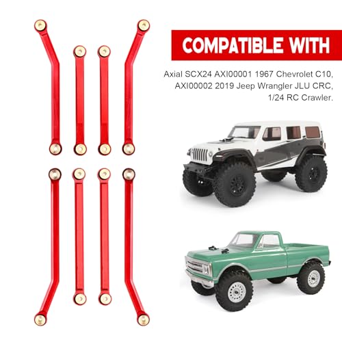 High Clearance Steering Links Set for Axial SCX24 C10 AXI00001 Wrangler JLU AXI00002, 8PCS (Red) - color: Red