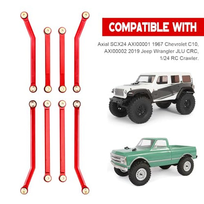 High Clearance Steering Links Set for Axial SCX24 C10 AXI00001 Wrangler JLU AXI00002, 8PCS (Red) - color: Red