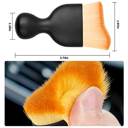 Blilo 2PCS Car Interior Detailing Brush with Dust Cover, Auto Soft Hair Cleaning Brushes, Scratch Free Curved Dirt Collectors, for Vehicle Dashboard Air Conditioner Vents Leather Computer (Brown/2PCS) | soft synthetic bristles, grooved handle, wet or dry