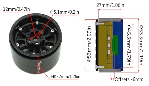 1.9 Beadlock Wheels Rims -152g Super Heavy Duty Deep Dish 32mm Wide for RC 1/10 Crawler TRX4 SCX10 Gen8 Upgrades SCX10 Remote Control Car Upgrades Accessories (Silver & Red) - color: Silver & Red