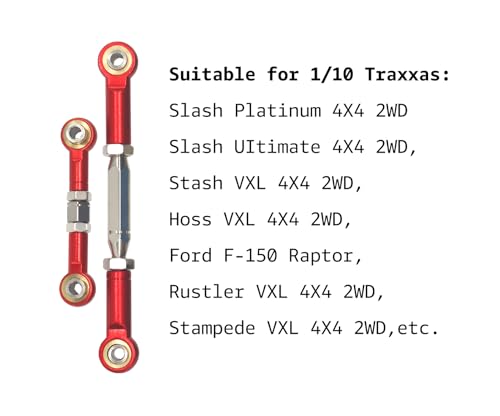 Aluminum Alloy RC Turnbuckles Camber Links Upgrade Parts Fits for Traxxas 1/10 RC Slash 4x4/2WD/Hoss 4X4 VXL/2WD/Rustler 4X4 VXL/2WD/Stampede 2WD (Red) - color: Red