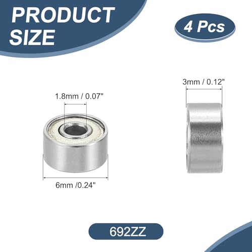 uxcell 4 Pack 692ZZ Deep Groove Ball Bearings, 1.8x6x3mm Chrome Steel Double Shield Bearing for Electric Motor, Home Appliances, Garden Machinery, (ABEC5) - size: 692ZZ