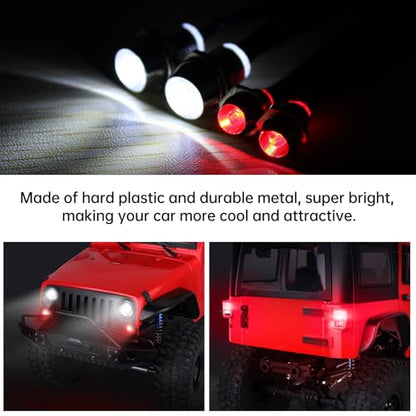 RC Car Lights 4LEDs Headlights Taillight Kit Compatible with Traxxas HSP Tamiya Redcat RC4WD Axial SCX10 RC Car Truck Crawler Drift On Road Touring Cars (2 Red +2 White)