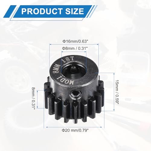MECCANIXITY 1M 18T 40 Chrome Steel Motor Pinion Gears, 0.79" x 0.8" RC Motor Gears Fits 8mm Shaft Bore for RC Vehicles Truck Drift Remote Control Car Off-Road Crawler Parts, Black - style: 18T