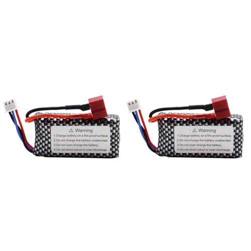 Blomiky 2 Pack 7.4V 1000mAh 7.4Wh 30C Lipo Battery T Plug Suitable for Haiboxing 18859E 18858 16890A and Q903 RC Trucks / Q903 Battery only