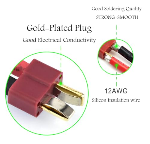 T Plug Connector Female and Male Deans,12AWG Silicone Wire | 3 Pairs Male & Female Plugs, Ideal for RC Drone and Lithium Battery Wiring - size: 12AWG T cable