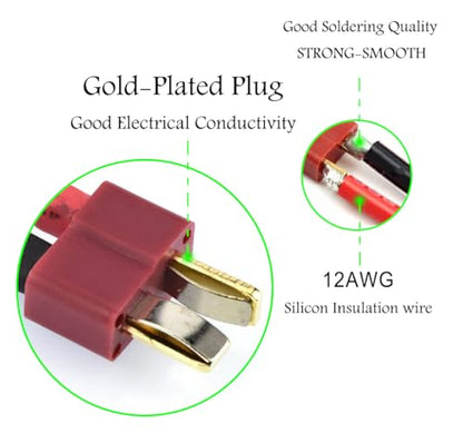 T Plug Connector Female and Male Deans,12AWG Silicone Wire | 3 Pairs Male & Female Plugs, Ideal for RC Drone and Lithium Battery Wiring - size: 12AWG T cable