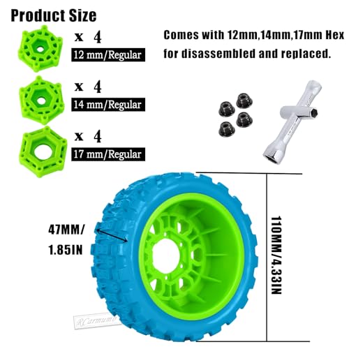 RC 1/10 Short Course Tires with 12MM 14MM 17MM Hex Compatible with Arrm a Senton,Axia1,Slash 2WD/4×4 4WD,Red cat, RC 4WD,Heavy Duty High Grip Rubber Tires w/Plastic Wheels,Blue&Green - color: Blue&green(4pcs)