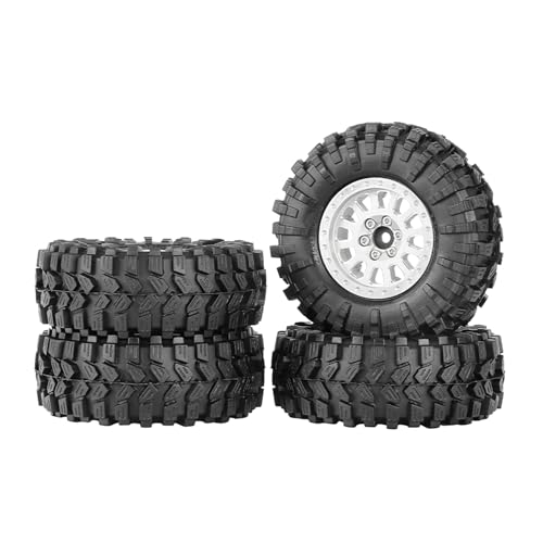 4PCS 1.3" Aluminum Alloy Beadlock Wheel Rims All-Terrain Tyre 70mm Rubber Tires Set with 5mm & 7mm Hex for 1/12 1/14 1/18 1/24 RC Rock Crawler Car Upgrade Parts (C-Silver) - color: C-silver