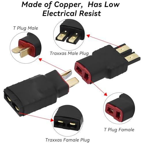 Deans T Plug Connector to Traxxas Battery Adapter Male Female - 6 PCS RC Battery Connector Adapter No Wires for RC Car Lipo NiMH Batteries Connectors Airplane Truck Boat Quadcopter