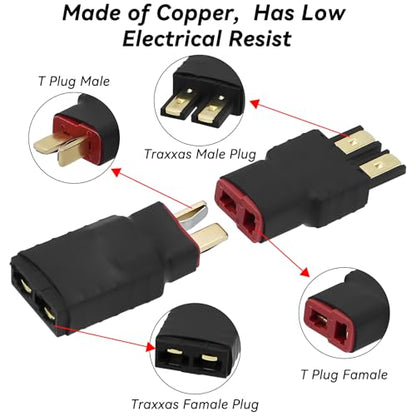 Deans T Plug Connector to Traxxas Battery Adapter Male Female - 6 PCS RC Battery Connector Adapter No Wires for RC Car Lipo NiMH Batteries Connectors Airplane Truck Boat Quadcopter