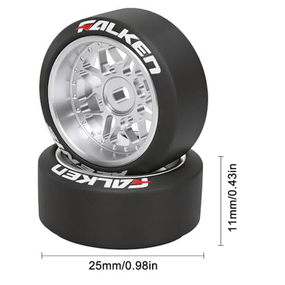 4 Pcs 25mm Star Shaped Rc Drift Wheels & Logo Drift Tires for 1/24 1/28 Wltoys, [2N+2W] Aluminum Alloy Rims with Rc Drift Car Tires for 1/24 1/28 Mini-Q HGD1 Wltoys K969 K989 k929(Silver) - color: Silver