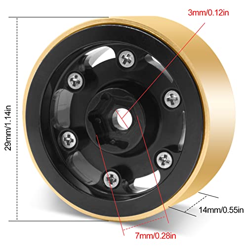OGRC 1.0 Beadlock Wheels 3mm Negative Offset Wheel Rims 32g Heavy Crawler Wheels with Brass Wheel Rings for TRX4M SCX24 Axial AX24 FCX24 1/18 1/24 RC Upgrade Parts - Black - color: Black