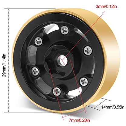OGRC 1.0 Beadlock Wheels Aluminium Brass Wheel Offset -3mm for SCX24 TRX4M | Offset -7mm RC Wheels, 32g 1.0" Carwler Wheels, Fits All Most 1.0" RC Tires, Black - color: Black