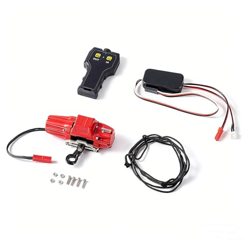 FMS Metal Electric Winch Single Electric Power Winch DIY Modification for 1/10 RC Crawler Car (Red) - Includes Remote Controller and Receiver - style: Electric Winch